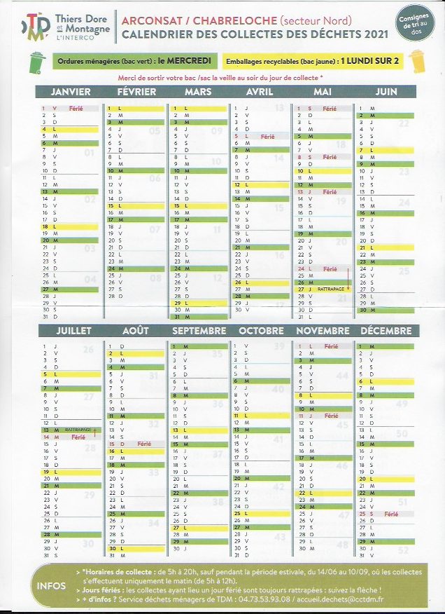 Nouveau calendrier de ramassage des OM et Tri - Mairie de Chazay d